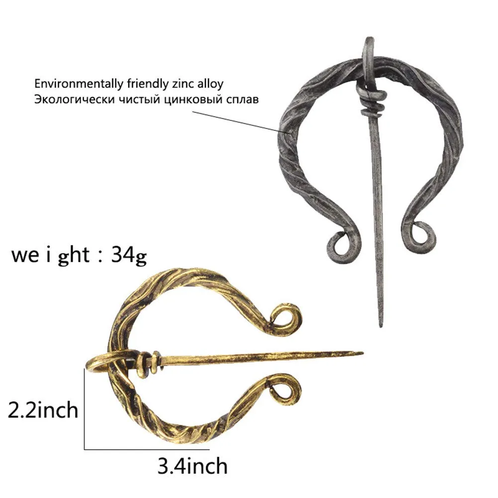 Ailiessy Unique Medieval Cloak Shawl Brooches Pins Personalized Viking Bar Horn Badges Pins Geometric Penannular Broaches for Women Buckle Cape Clasp Pin silver
