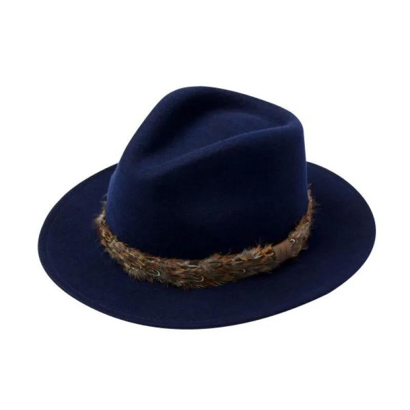 Alan Paine Richmond Pheasant Wrap Ladies Felt Hat - Navy