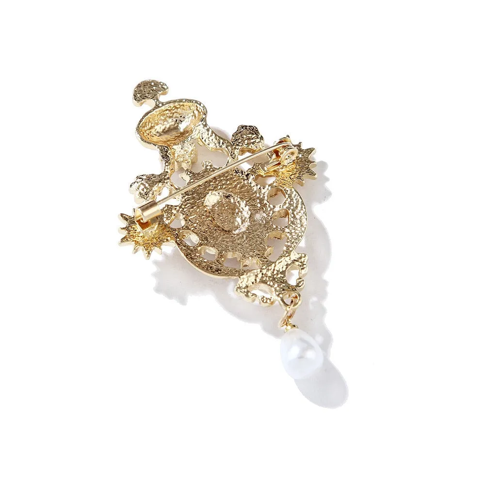 Baroque Retro Fashion All-match Rhinestones Crown Brooch Resin Pearl Brooch Women