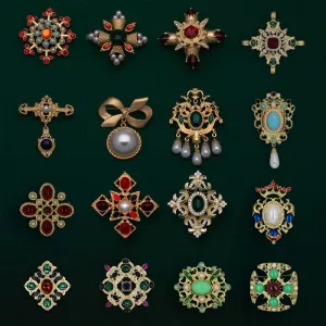 Baroque Vintage Gold Color Crystal Pearls Pin Brooches
