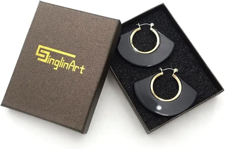 Black White Earrings for Women Teen Gifts Gold Plated Dangle Drop Fashion Geometric Statement Jewelry
