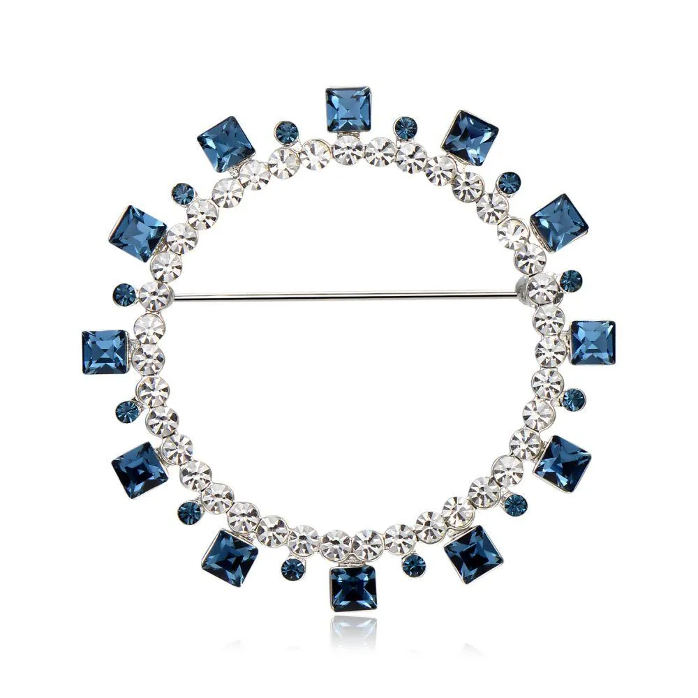 Blue Square Austrian Crystals Geometric Brooch -KFJB0108