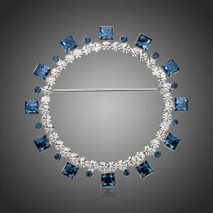 Blue Square Austrian Crystals Geometric Brooch -KFJB0108
