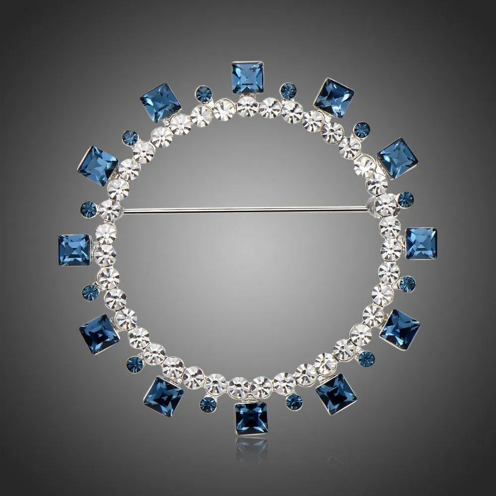 Blue Square Austrian Crystals Geometric Brooch -KFJB0108