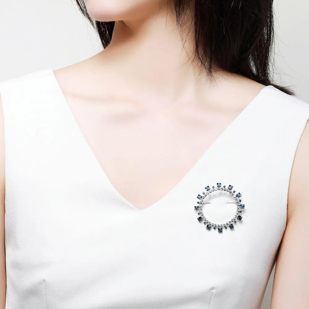 Blue Square Austrian Crystals Geometric Brooch -KFJB0108