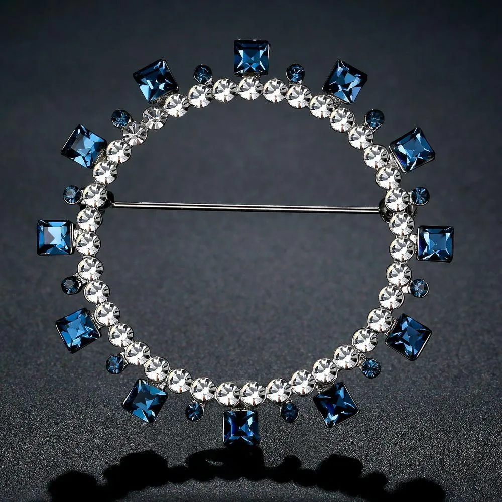 Blue Square Austrian Crystals Geometric Brooch -KFJB0108