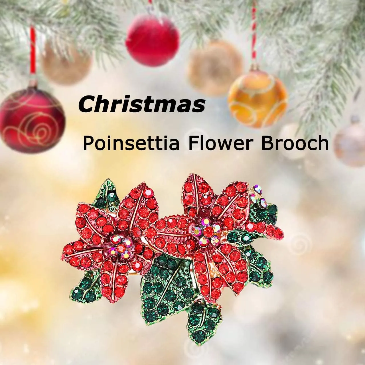 Christmas Brooch Pins Set Crystal Christmas Tree Snowflake Reindeer Jingle Bell Brooches Holiday Party Gift for Women Girls