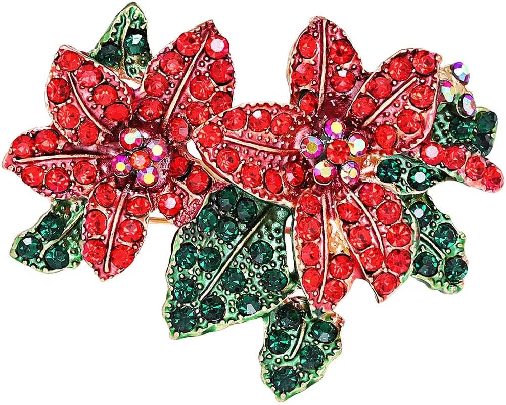 Christmas Brooch Pins Set Crystal Christmas Tree Snowflake Reindeer Jingle Bell Brooches Holiday Party Gift for Women Girls