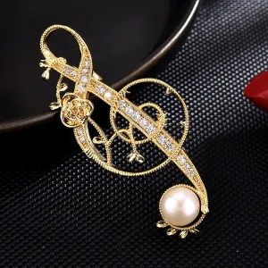 Copper Micro-Set Cubic Zirconia Note Brooch Suit Accessories Lapel Pin