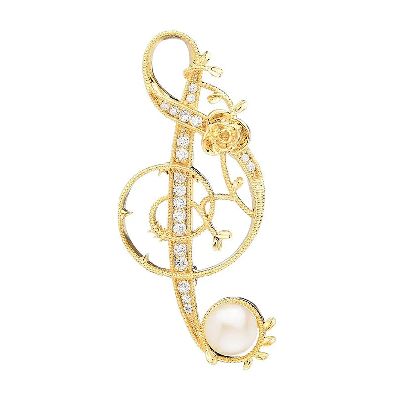 Copper Micro-Set Cubic Zirconia Note Brooch Suit Accessories Lapel Pin