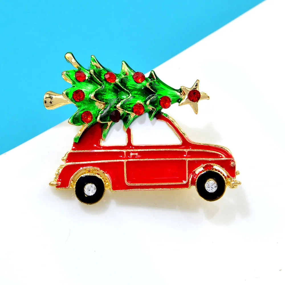 Creative Christmas Tree Brooches For Men Cute Enamel Car Shape Design Pins Jewelry Gifs