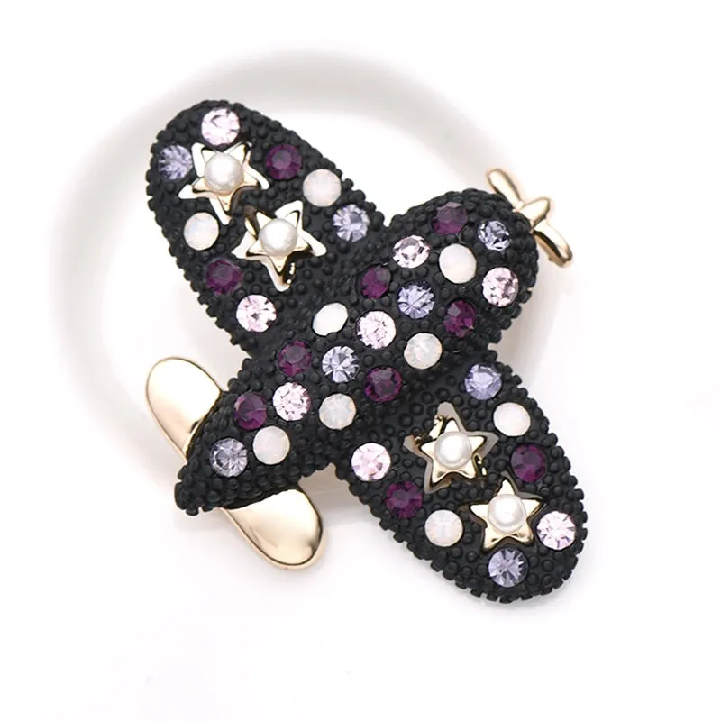 Cute Cartoon Airplane Brooches For Sweater Corsage Coat Pin Crystal Badge Brooch