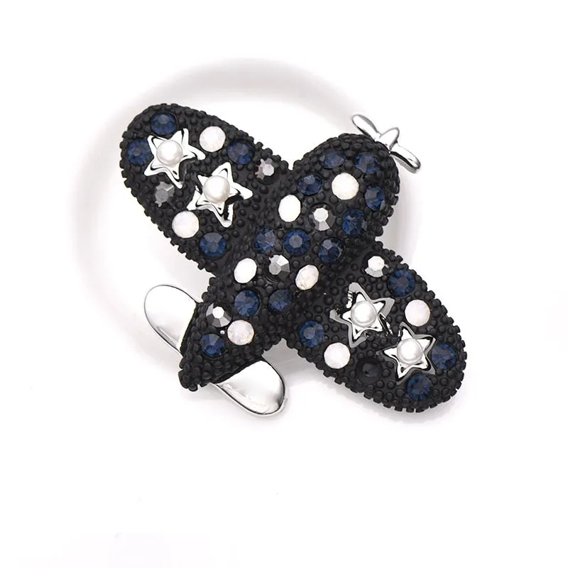 Cute Cartoon Airplane Brooches For Sweater Corsage Coat Pin Crystal Badge Brooch