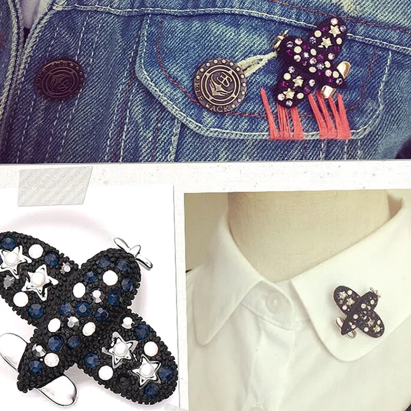 Cute Cartoon Airplane Brooches For Sweater Corsage Coat Pin Crystal Badge Brooch