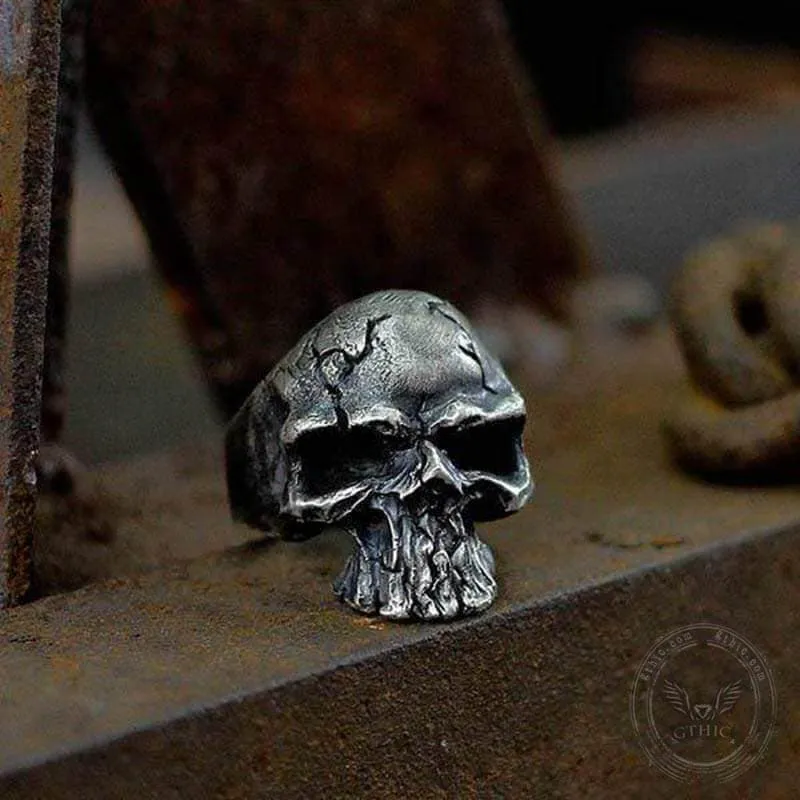 Dark Crack Sterling Silver Skull Ring