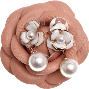 Designer Imitation Pearl Camellia Charm Dangle Earrings For Women