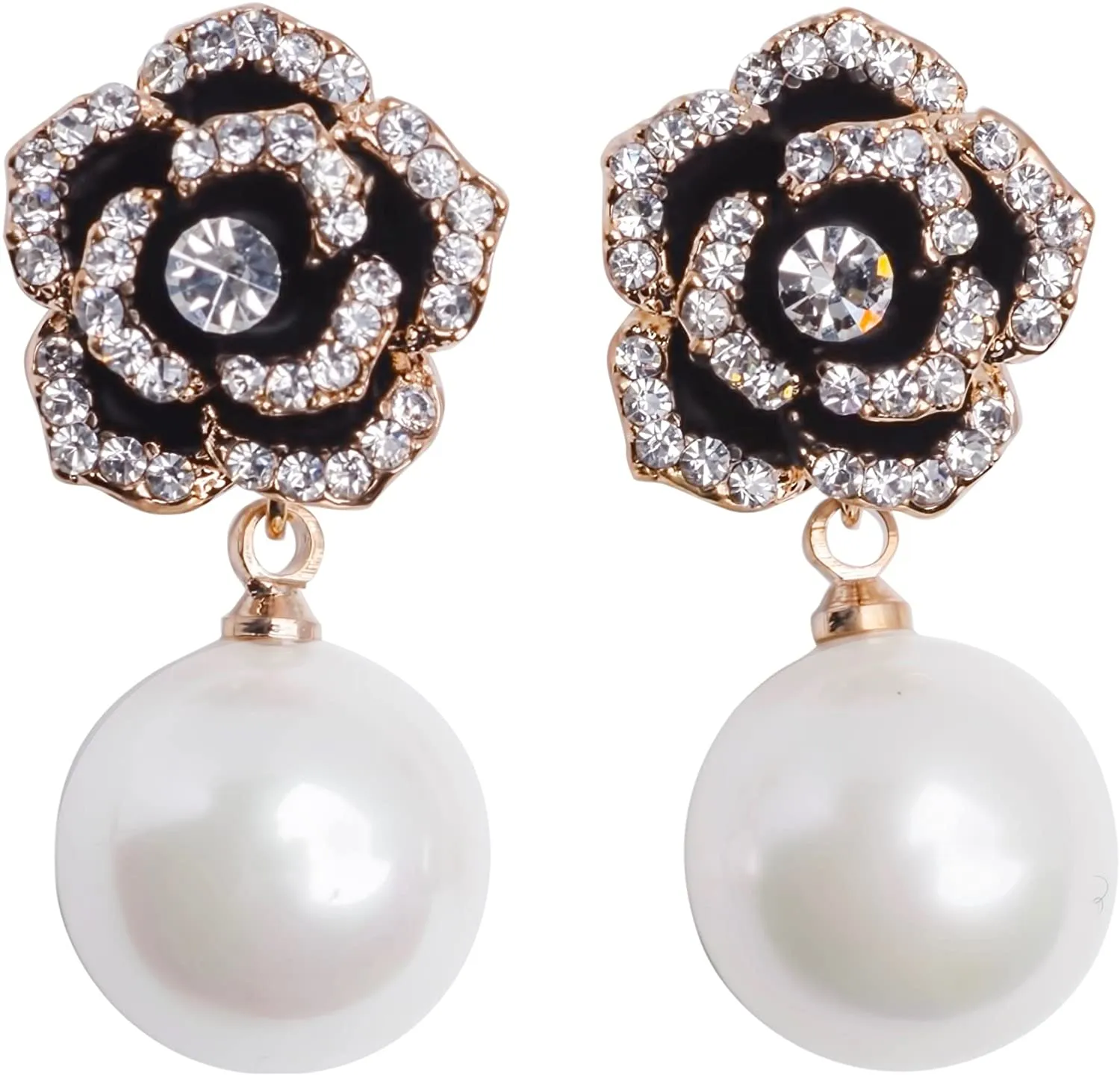 Designer Imitation Pearl Camellia Charm Dangle Earrings For Women