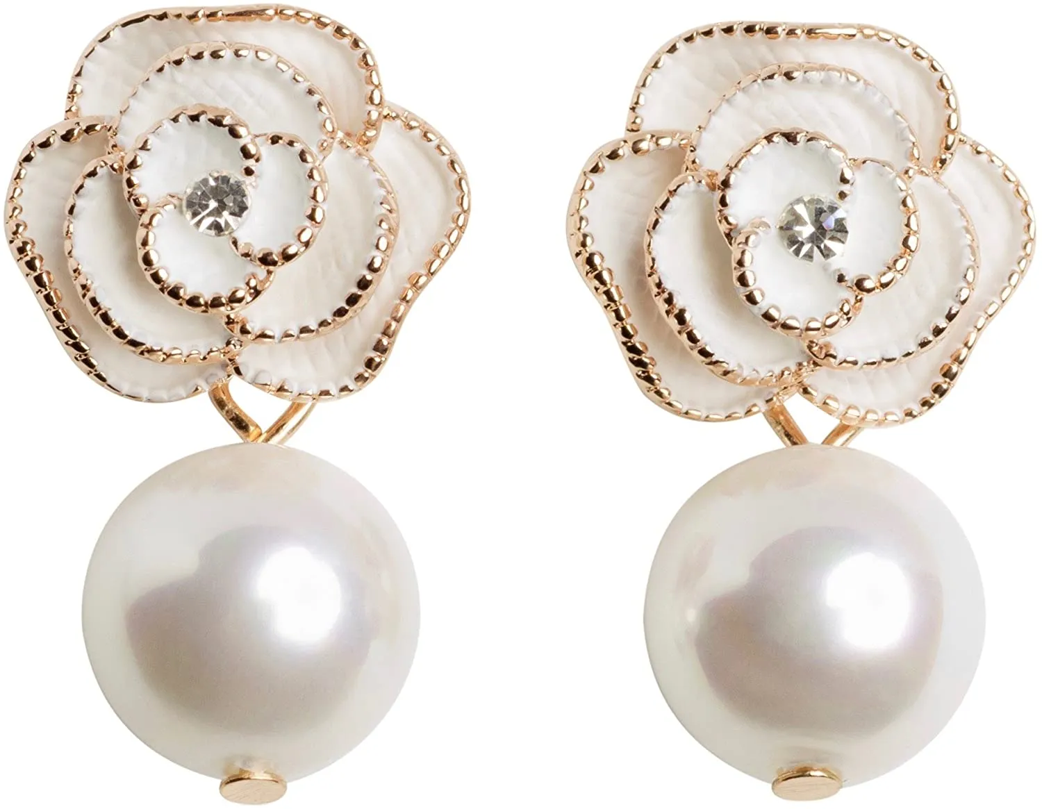 Designer Imitation Pearl Camellia Charm Dangle Earrings For Women