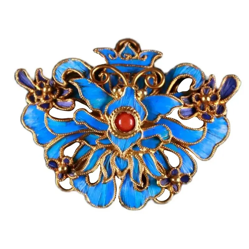 Designer original new ancient gold craft enamel porcelain court style brooch