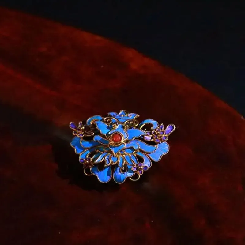 Designer original new ancient gold craft enamel porcelain court style brooch
