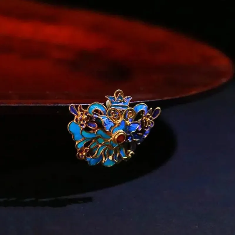 Designer original new ancient gold craft enamel porcelain court style brooch