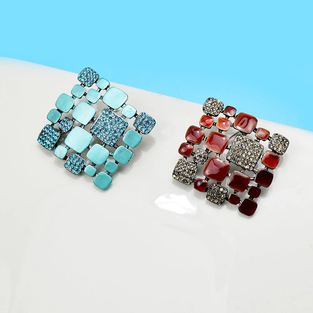 enamel and rhinestone square brooch
