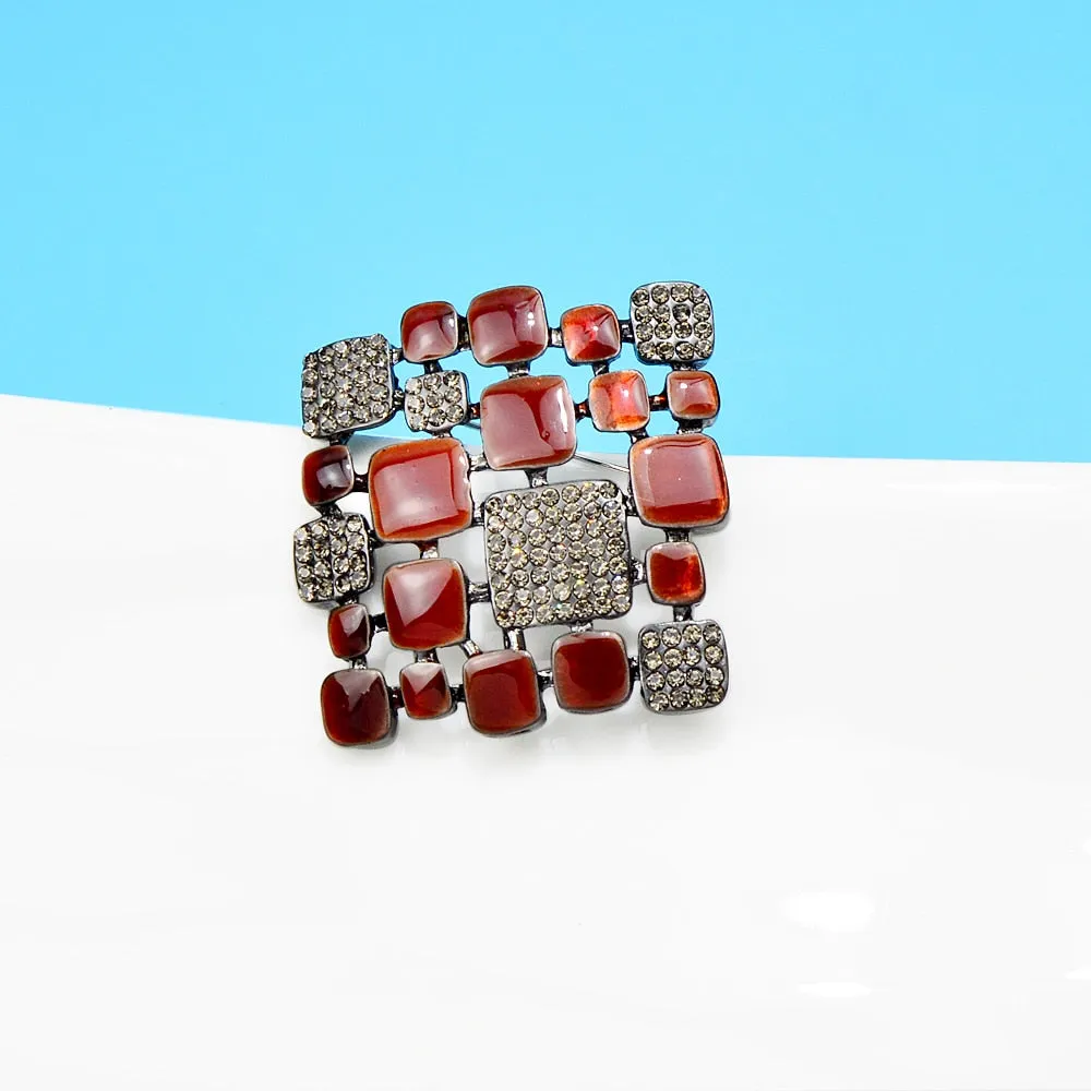 enamel and rhinestone square brooch