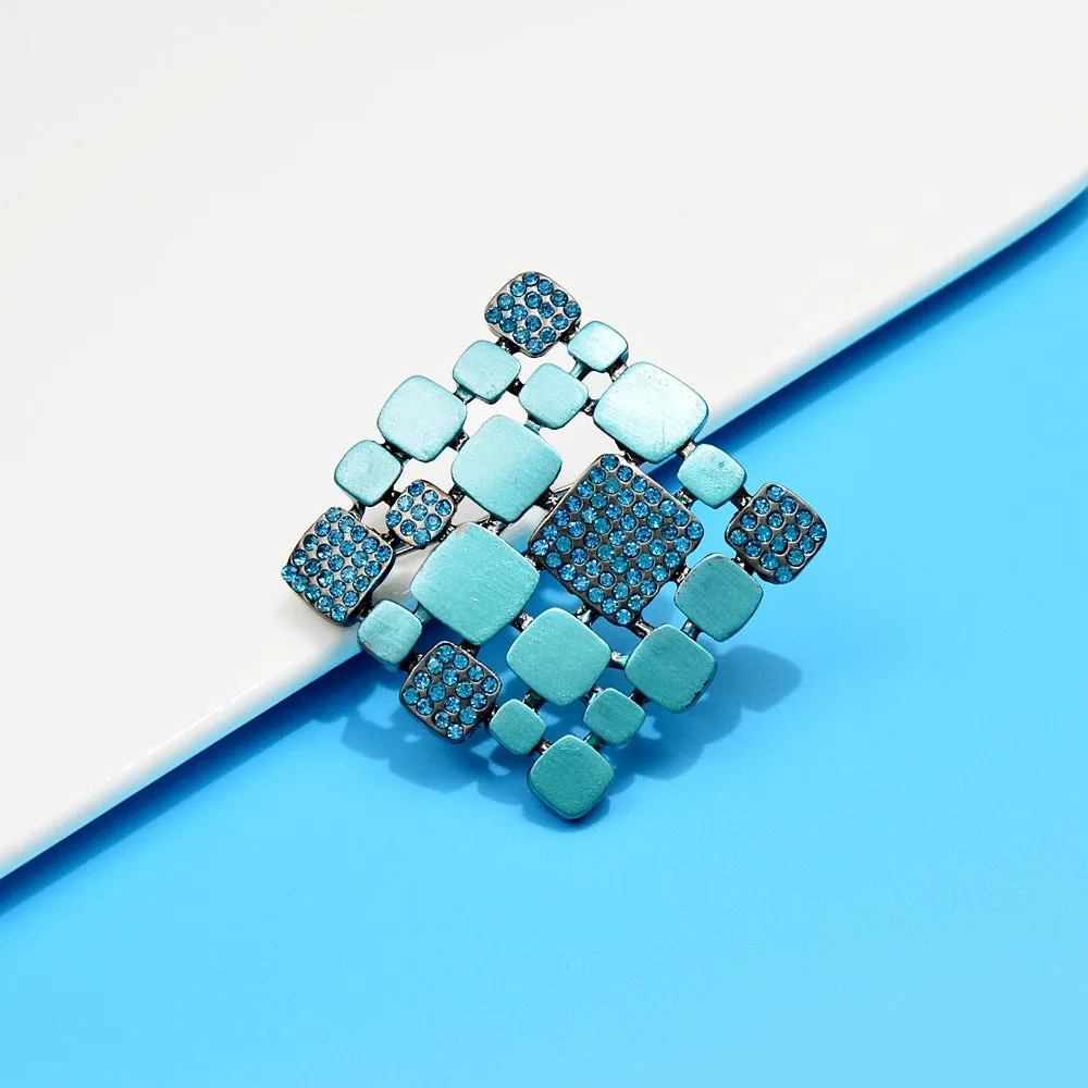 enamel and rhinestone square brooch