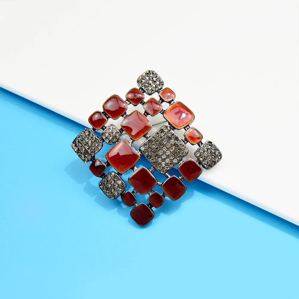 enamel and rhinestone square brooch