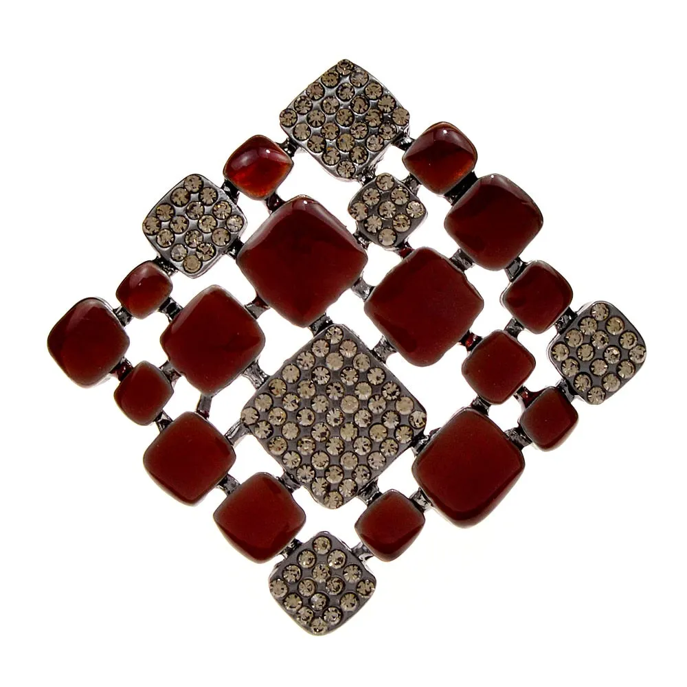 enamel and rhinestone square brooch