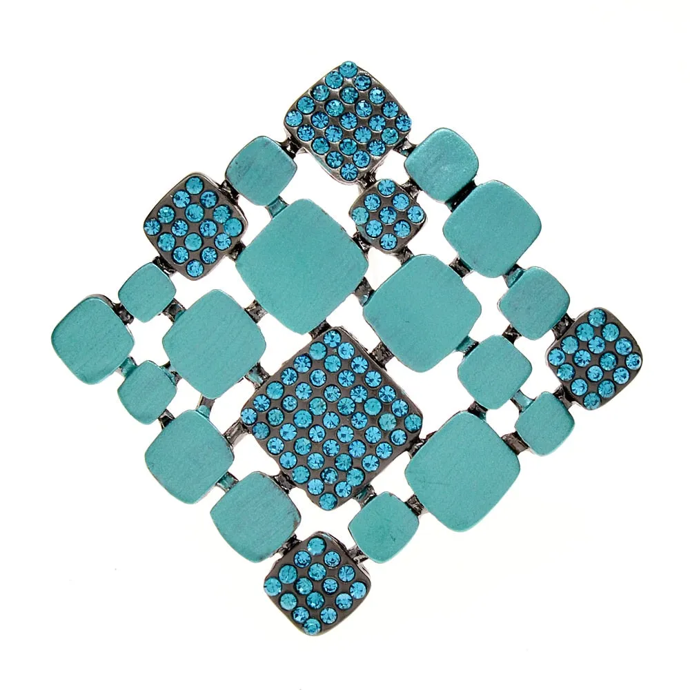 enamel and rhinestone square brooch