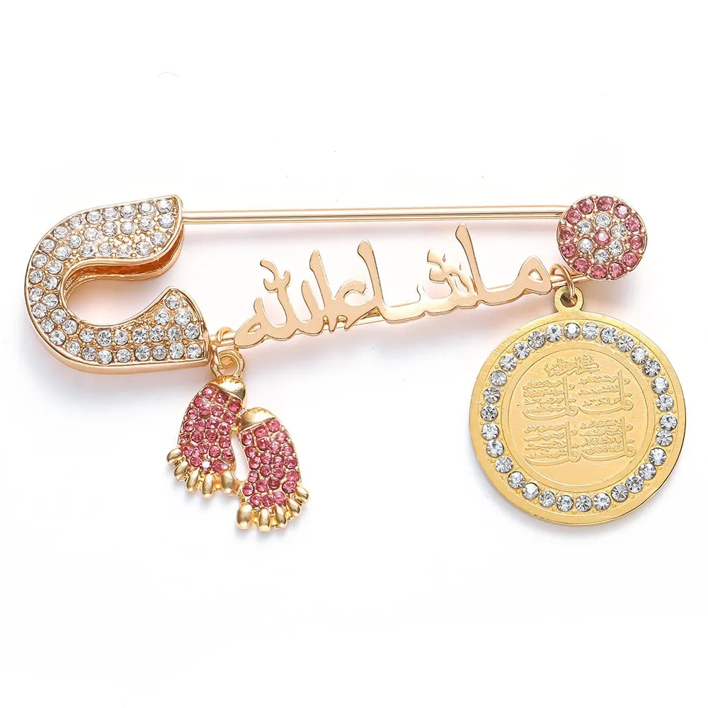 Four Gul Suras Marsala of Islam In Arab Turkey Blue Evil Eye Baby Pin Brooch
