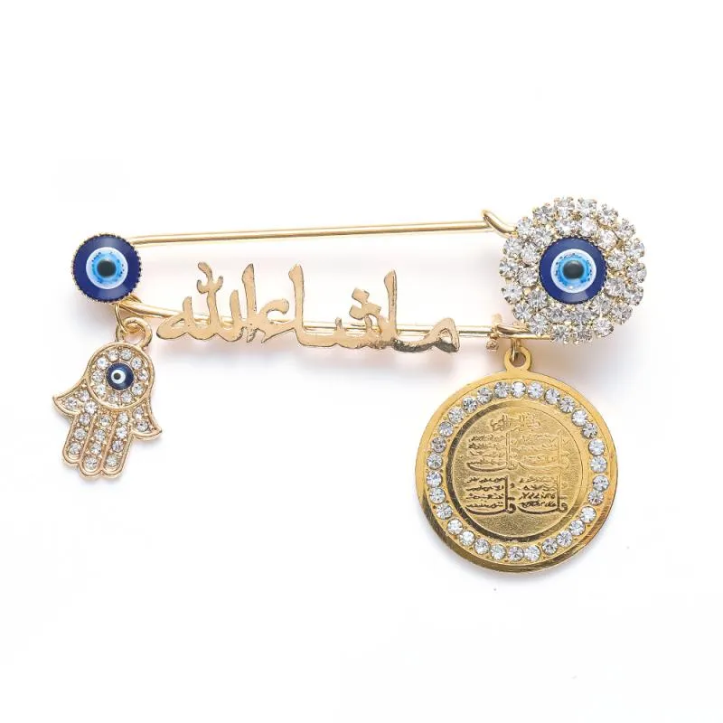 Four Gul Suras Marsala of Islam In Arab Turkey Blue Evil Eye Baby Pin Brooch