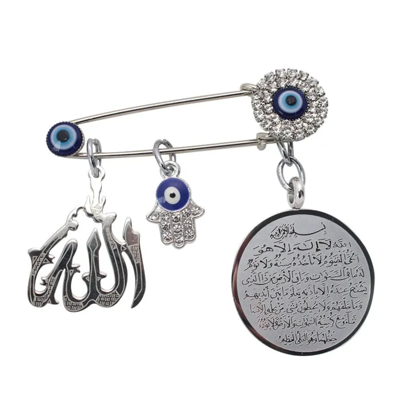 Four Gul Suras Marsala of Islam In Arab Turkey Blue Evil Eye Baby Pin Brooch