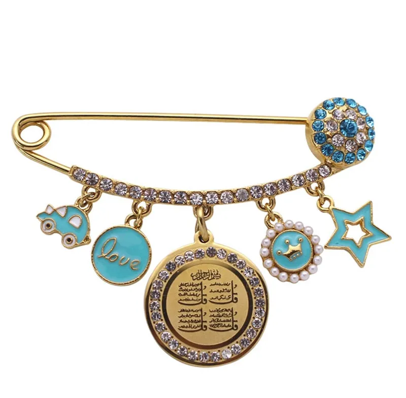 Four Gul Suras Marsala of Islam In Arab Turkey Blue Evil Eye Baby Pin Brooch