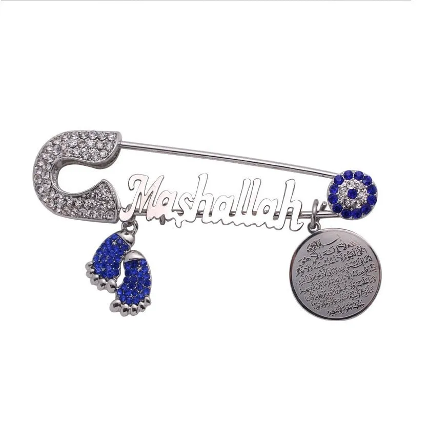Four Gul Suras Marsala of Islam In Arab Turkey Blue Evil Eye Baby Pin Brooch