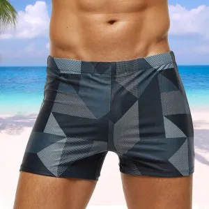 Grey Geometric Swim Trunks