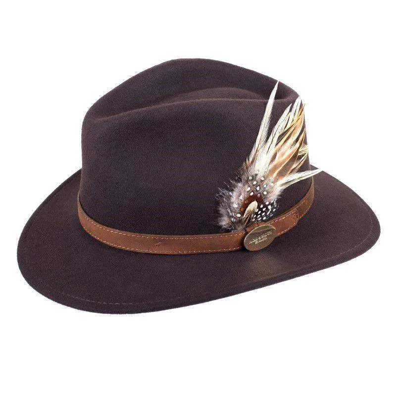Hicks & Brown Suffolk Guinea & Pheasant Fedora Hat - Brown