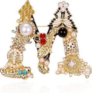 Initial Brooch Pins A-Z 26 Letters Brooches For Women Girls Colorful Enamel Alphabet Pin Pearl Crystal Lapel Pin