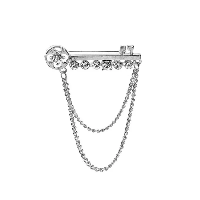 Korean New Fashion Metal Key Tassel Long Brooch