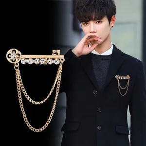 Korean New Fashion Metal Key Tassel Long Brooch