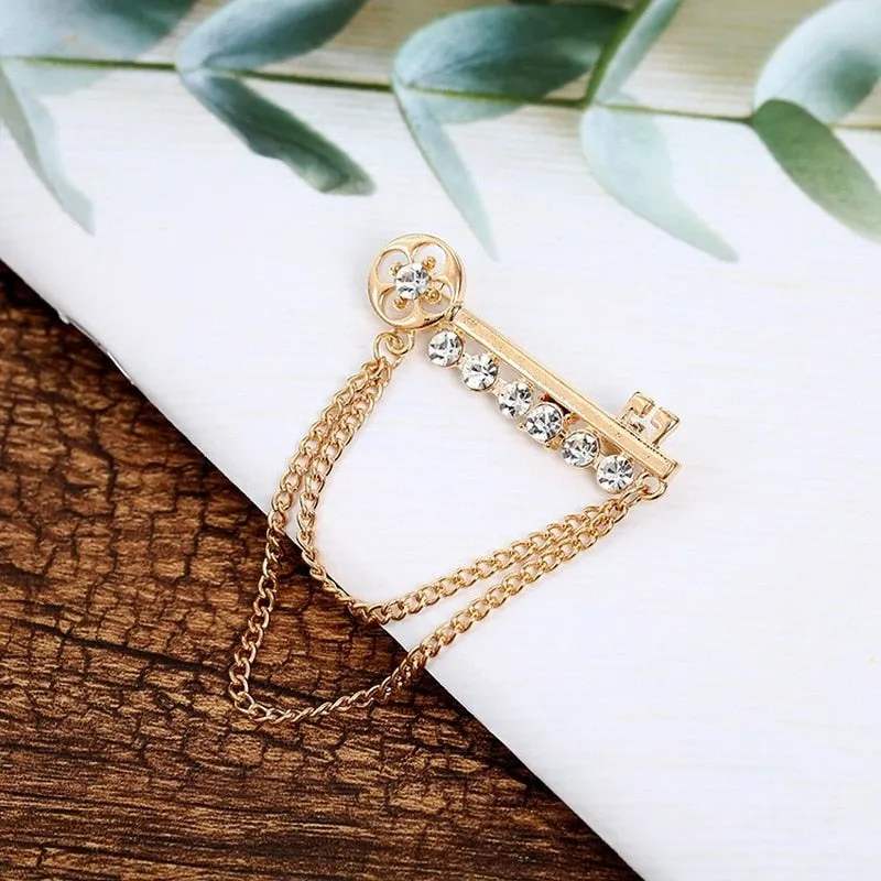 Korean New Fashion Metal Key Tassel Long Brooch