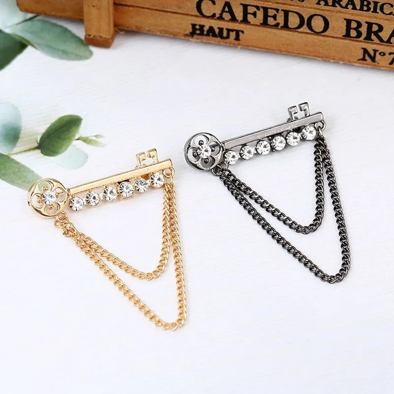 Korean New Fashion Metal Key Tassel Long Brooch