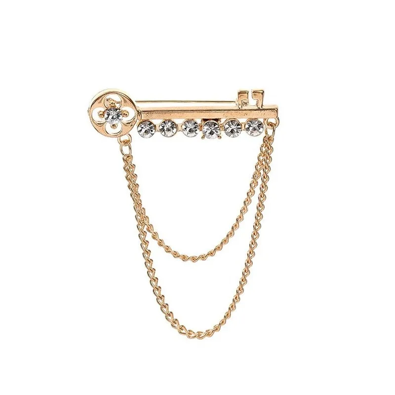 Korean New Fashion Metal Key Tassel Long Brooch