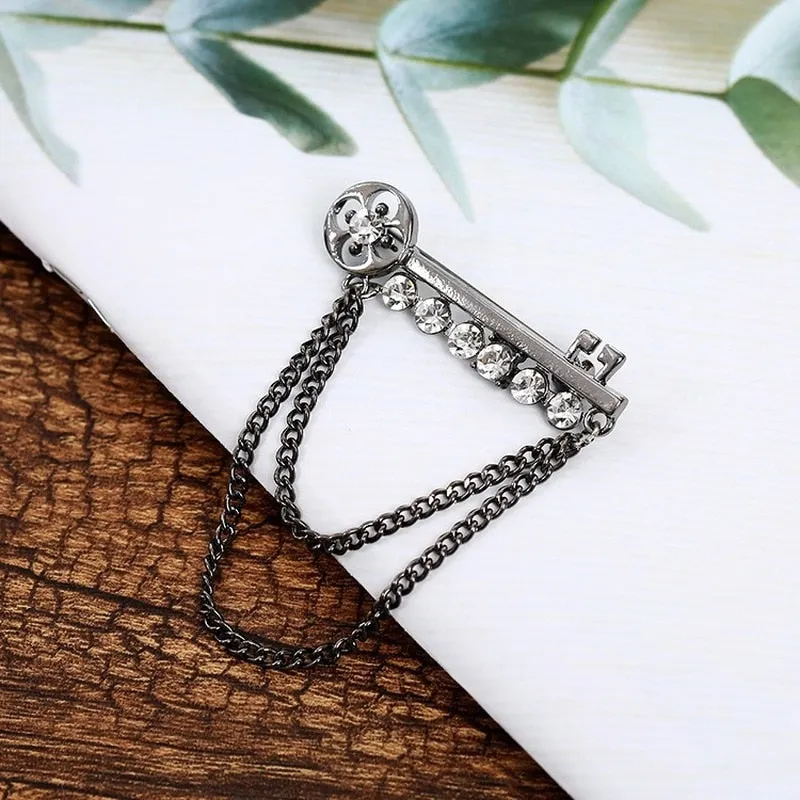 Korean New Fashion Metal Key Tassel Long Brooch