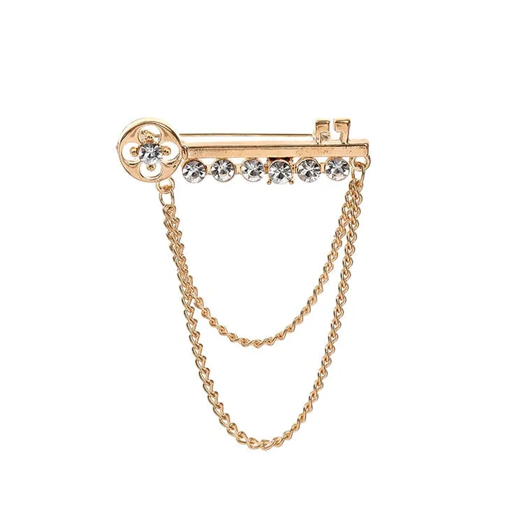 Korean New Fashion Metal Key Tassel Long Brooch