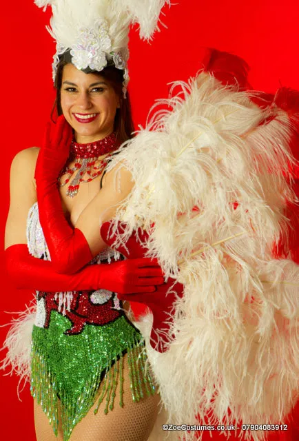 Large White and Red Feather Fans for Hire | Zoe London Dance Costumes Hire
