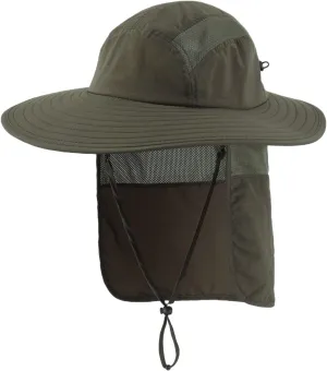 Mens UPF 50  Sun Protection Cap Wide Brim Fishing Hat with Neck Flap Sun Hat for Men Women