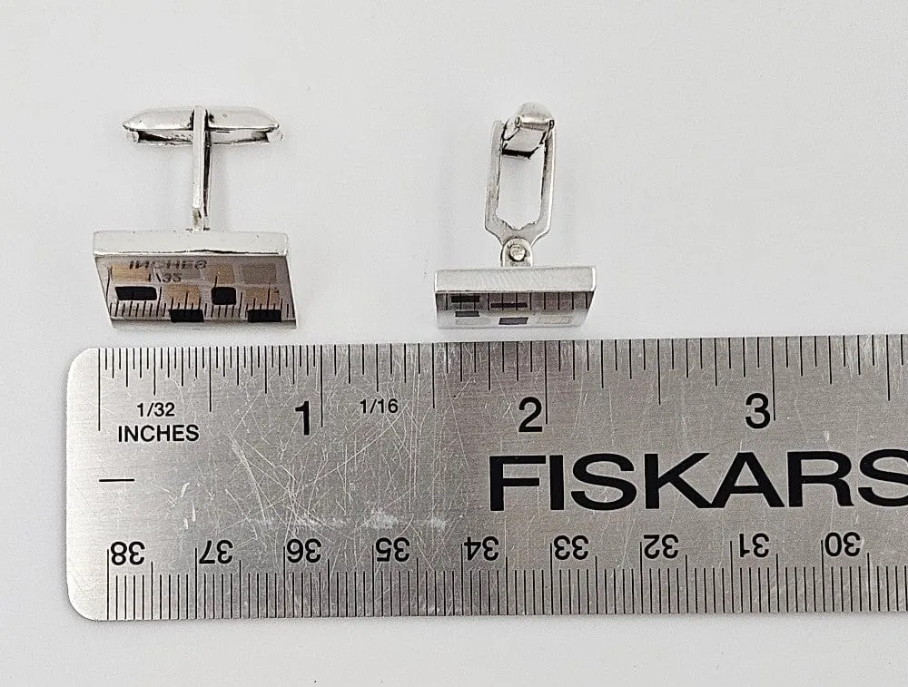 Mid Century Modern Taxco Sterling w Inlay Scandinavian Mod Style Cufflinks