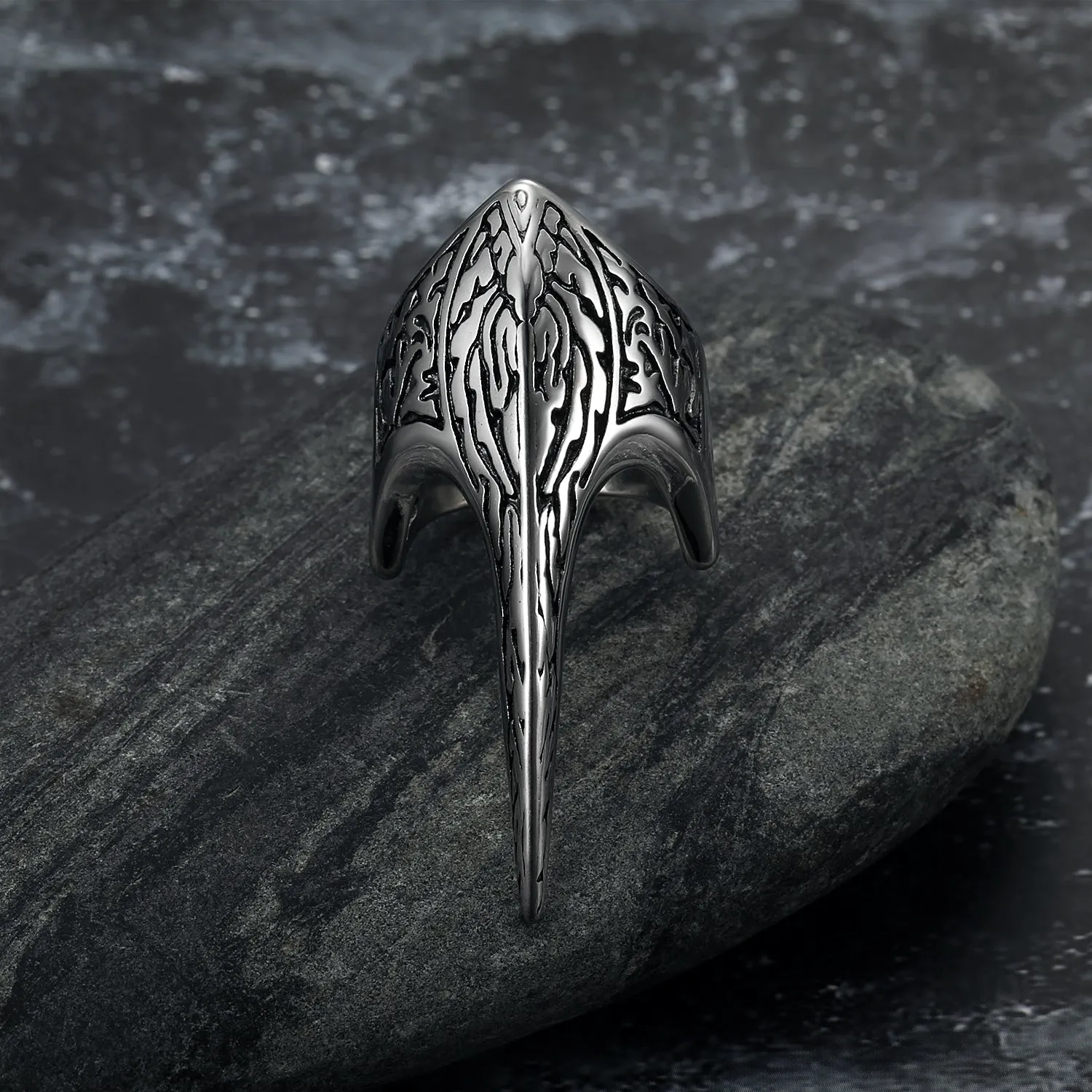 Nordic Pride Handcrafted Stainless Steel Stylized Raven Skull Ring